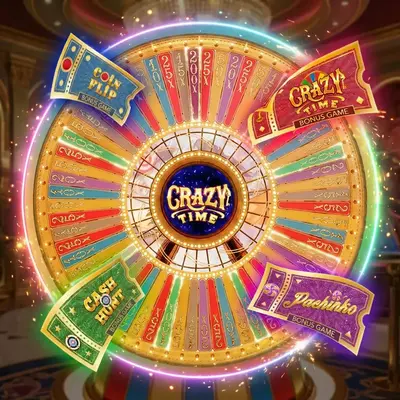 Roda da fortuna do Crazy Time — motor de dados em tempo real rastreando cada rodada