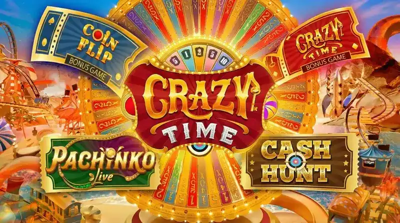 Game show ao vivo Crazy Time — todas as quatro rodadas bônus: Coin Flip, Cash Hunt, Pachinko, Crazy Time